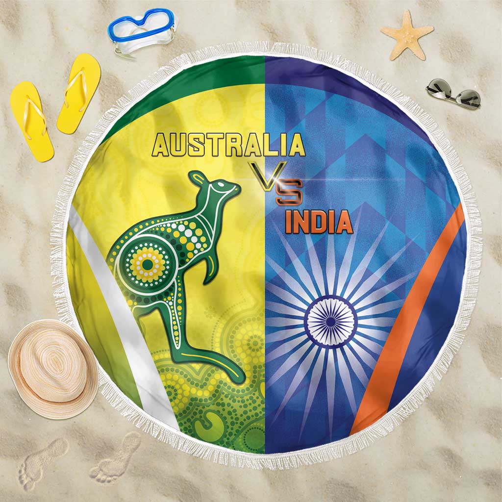 Australia And India Cricket Beach Blanket Ashoka Chakra With Aboriginal - Wonder Print Shop