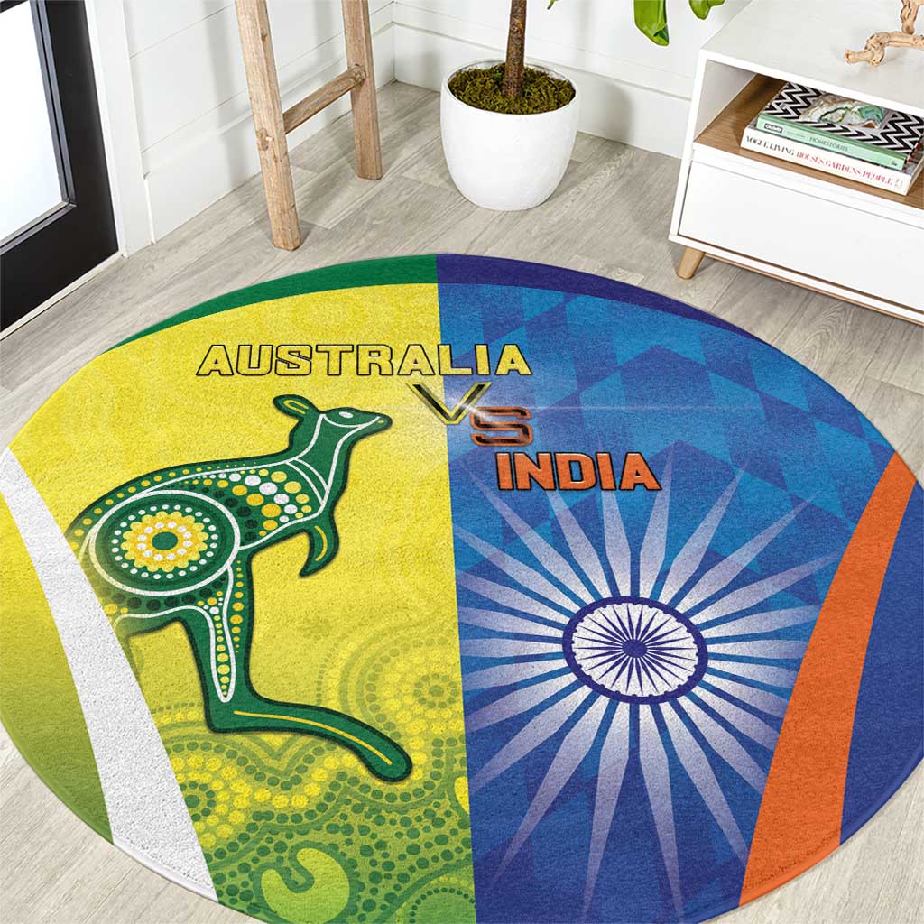 Australia And India Cricket Round Carpet Ashoka Chakra With Aboriginal - Wonder Print Shop