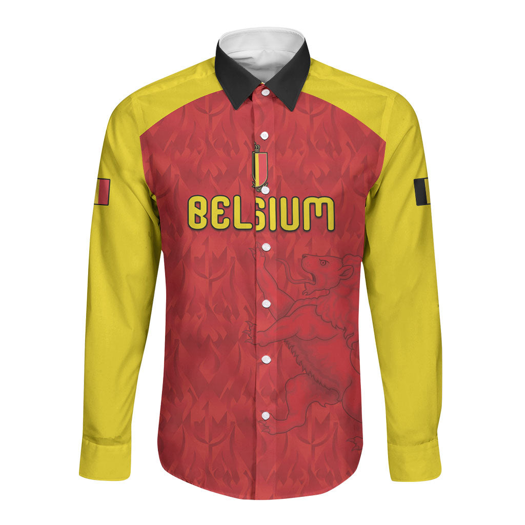 Custom Belgium Football 2026 Long Sleeve Button Shirt Belgian Lion Sporty Style