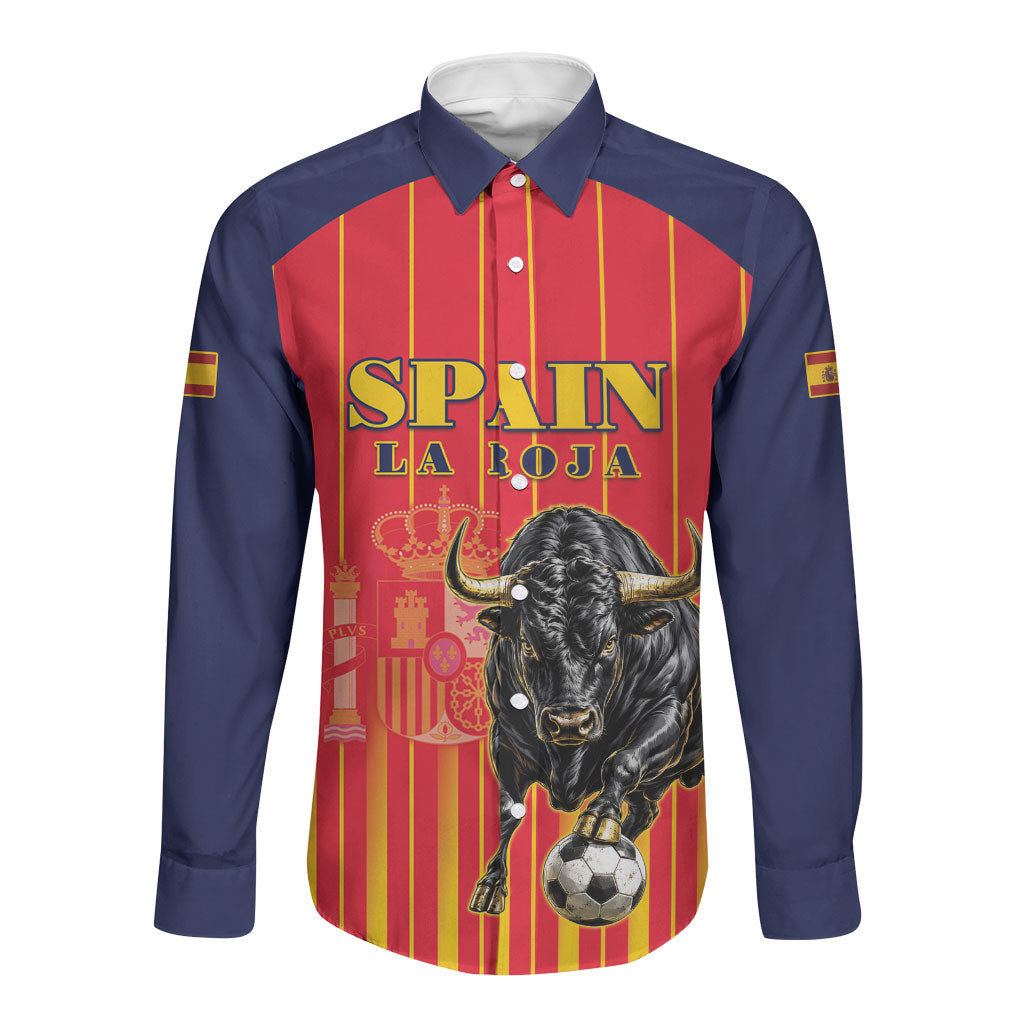 Custom Spain Football 2026 Long Sleeve Button Shirt La Roja Brave Bull Striped Style