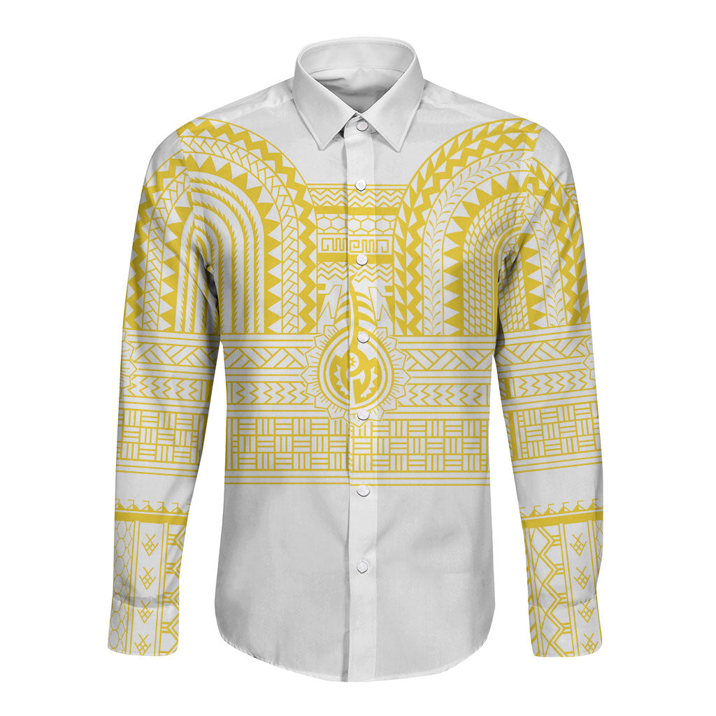 Philippines Filipinos Long Sleeve Button Shirt Igorot Tribal Pattern White