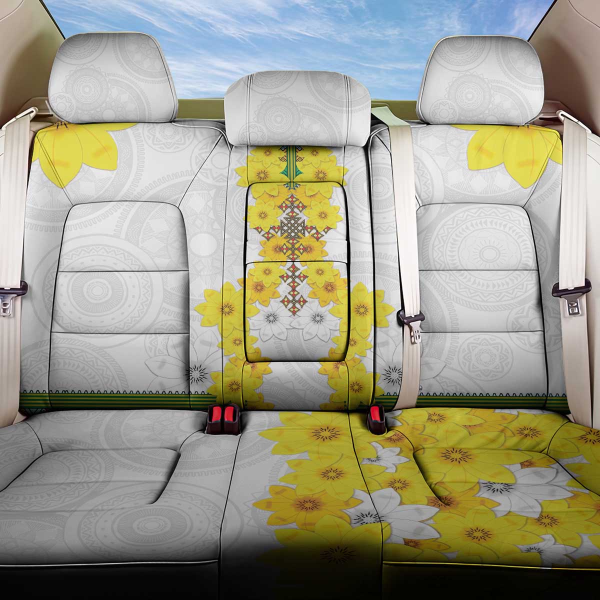 Enkutatash Ethiopia New Year Back Car Seat Cover Tilet Pattern With Adey Abeba Flowers LT05 - Wonder Print Shop