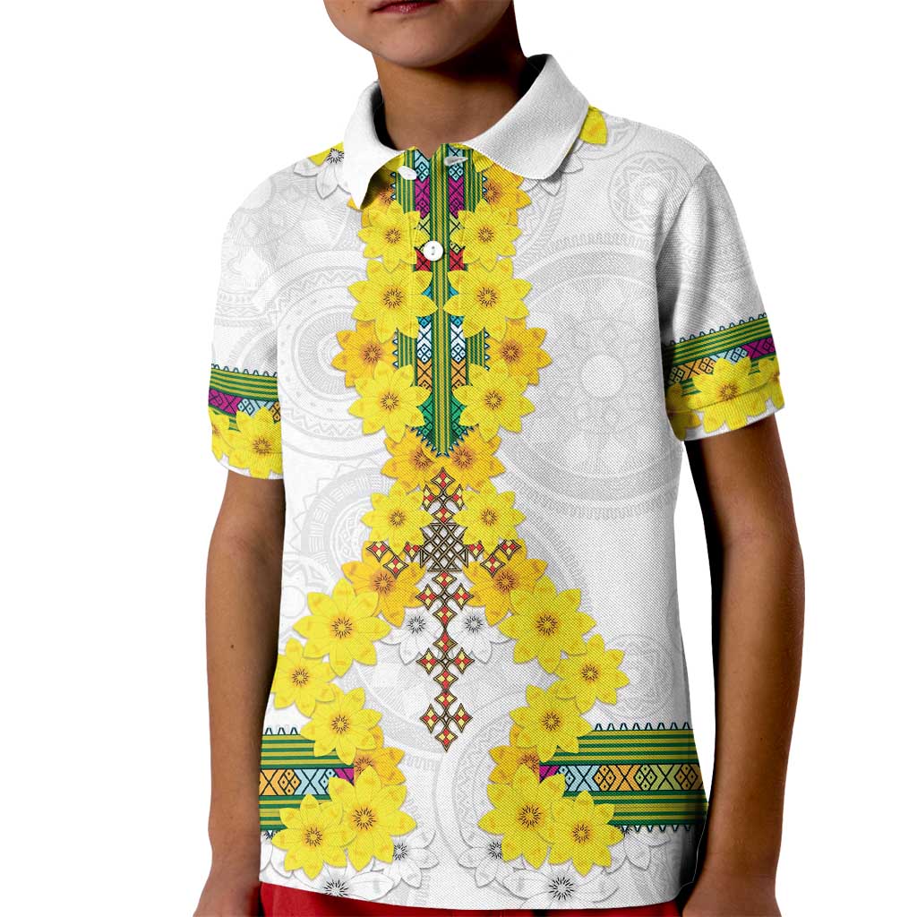 Enkutatash Ethiopia New Year Kid Polo Shirt Tilet Pattern With Adey Abeba Flowers LT05 - Wonder Print Shop