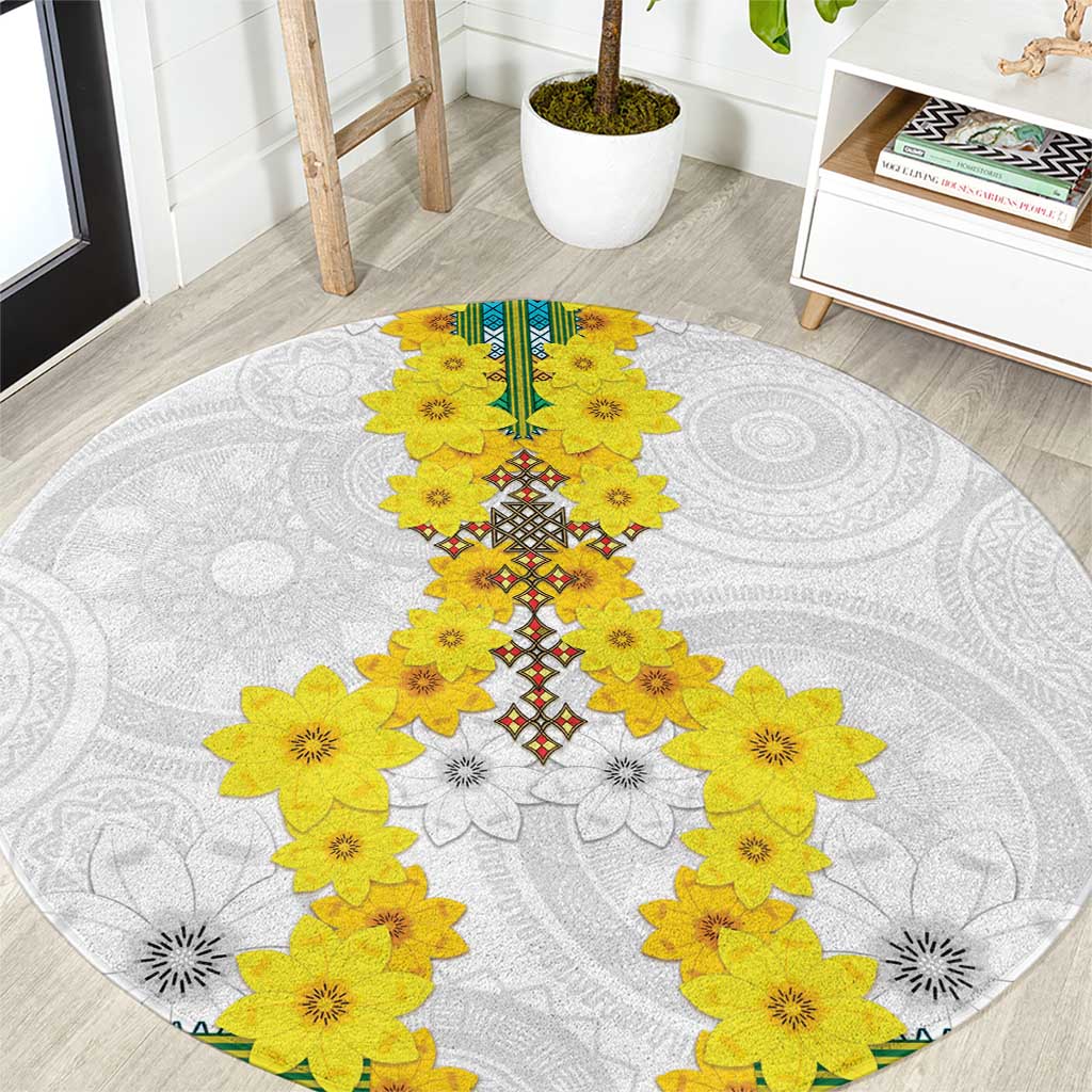 Enkutatash Ethiopia New Year Round Carpet Tilet Pattern With Adey Abeba Flowers