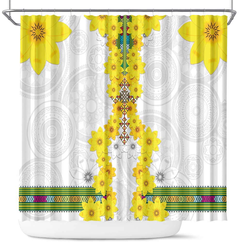 Enkutatash Ethiopia New Year Shower Curtain Tilet Pattern With Adey Abeba Flowers