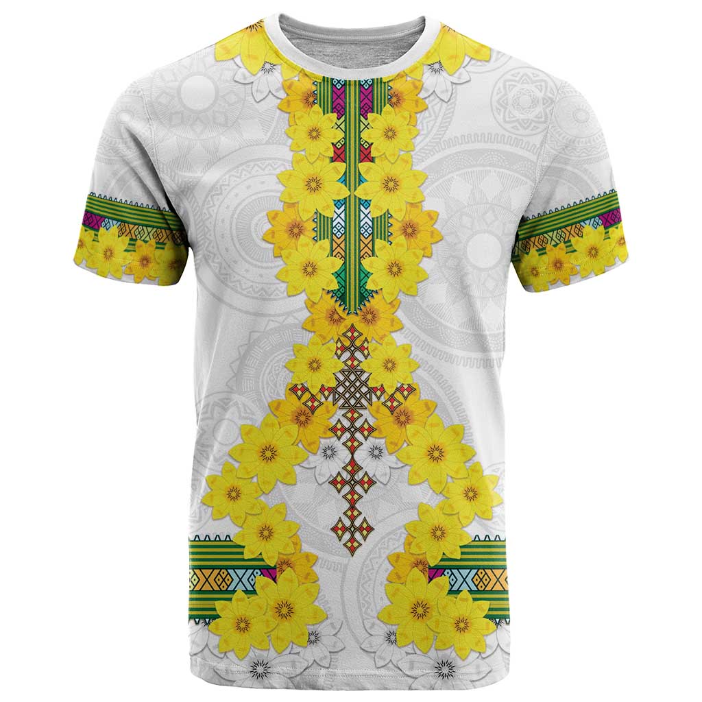 Enkutatash Ethiopia New Year T Shirt Tilet Pattern With Adey Abeba Flowers