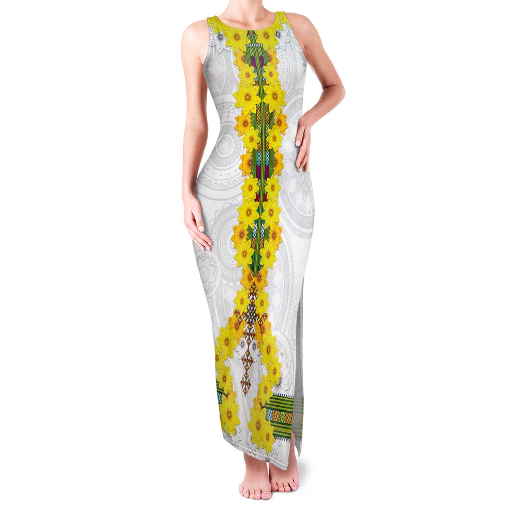 Enkutatash Ethiopia New Year Tank Maxi Dress Tilet Pattern With Adey Abeba Flowers