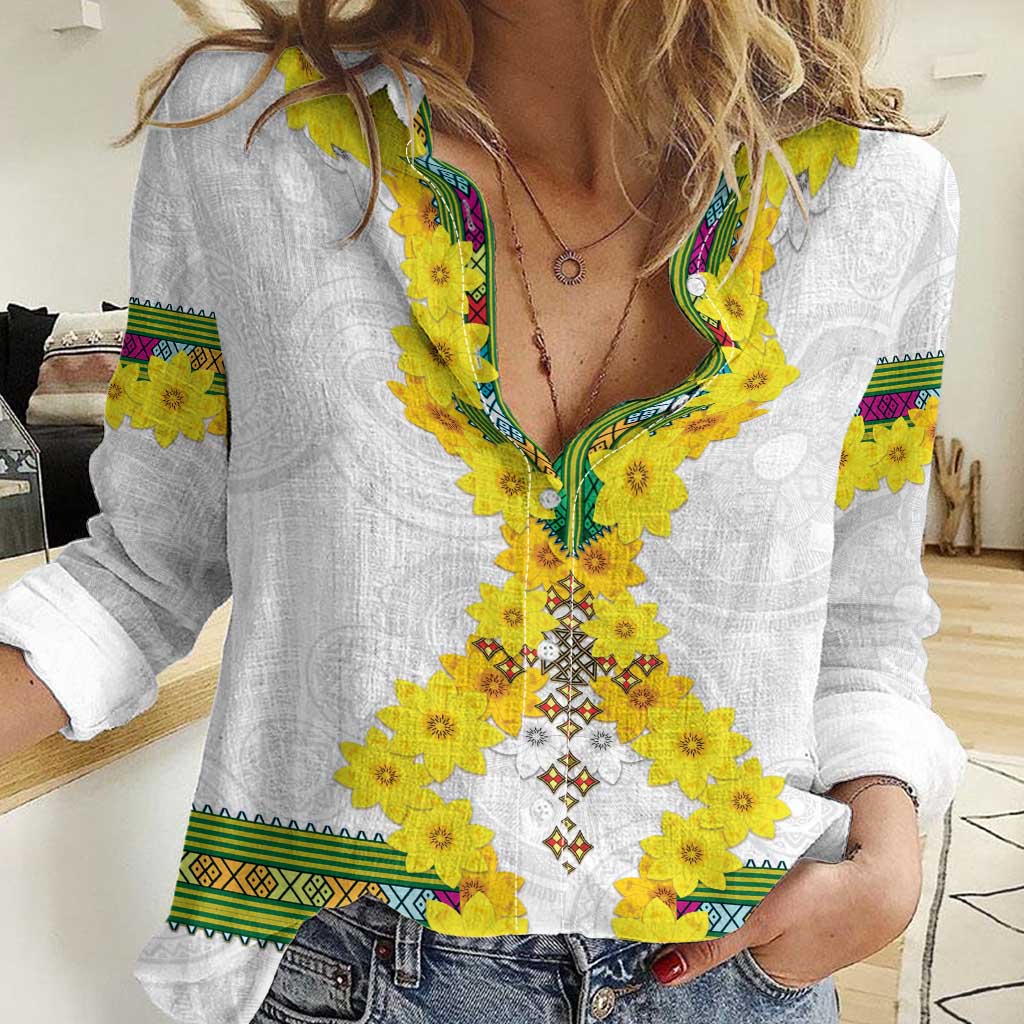 Enkutatash Ethiopia New Year Women Casual Shirt Tilet Pattern With Adey Abeba Flowers