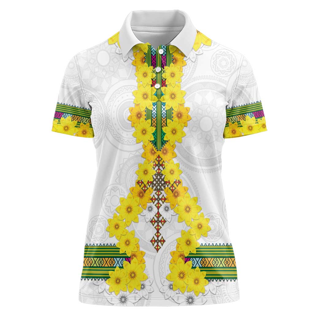 Enkutatash Ethiopia New Year Women Polo Shirt Tilet Pattern With Adey Abeba Flowers