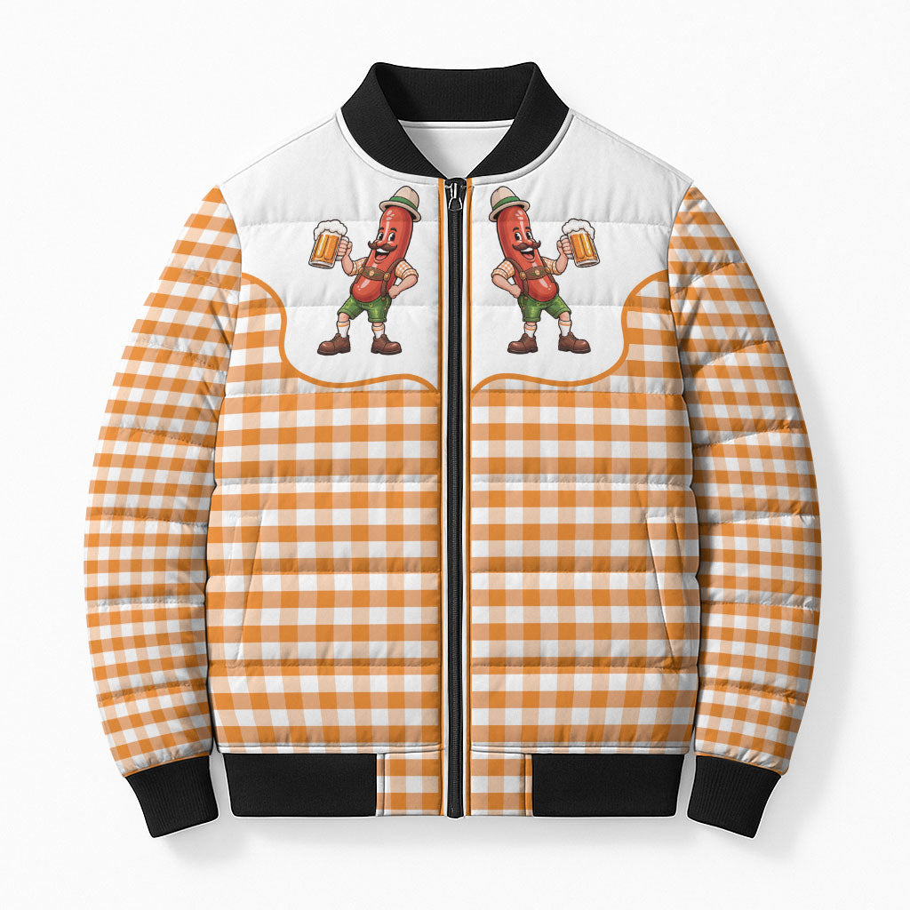Oktoberfest Funny Sausage Bomber Puffer Jacket Country Cowboy Style