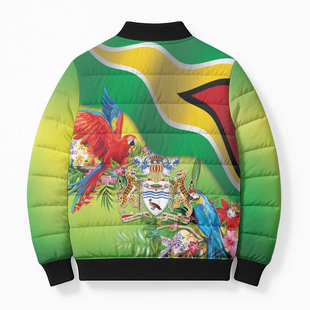 Guyana Republic Day Bomber Puffer Jacket Happy Mashramani Flag Style