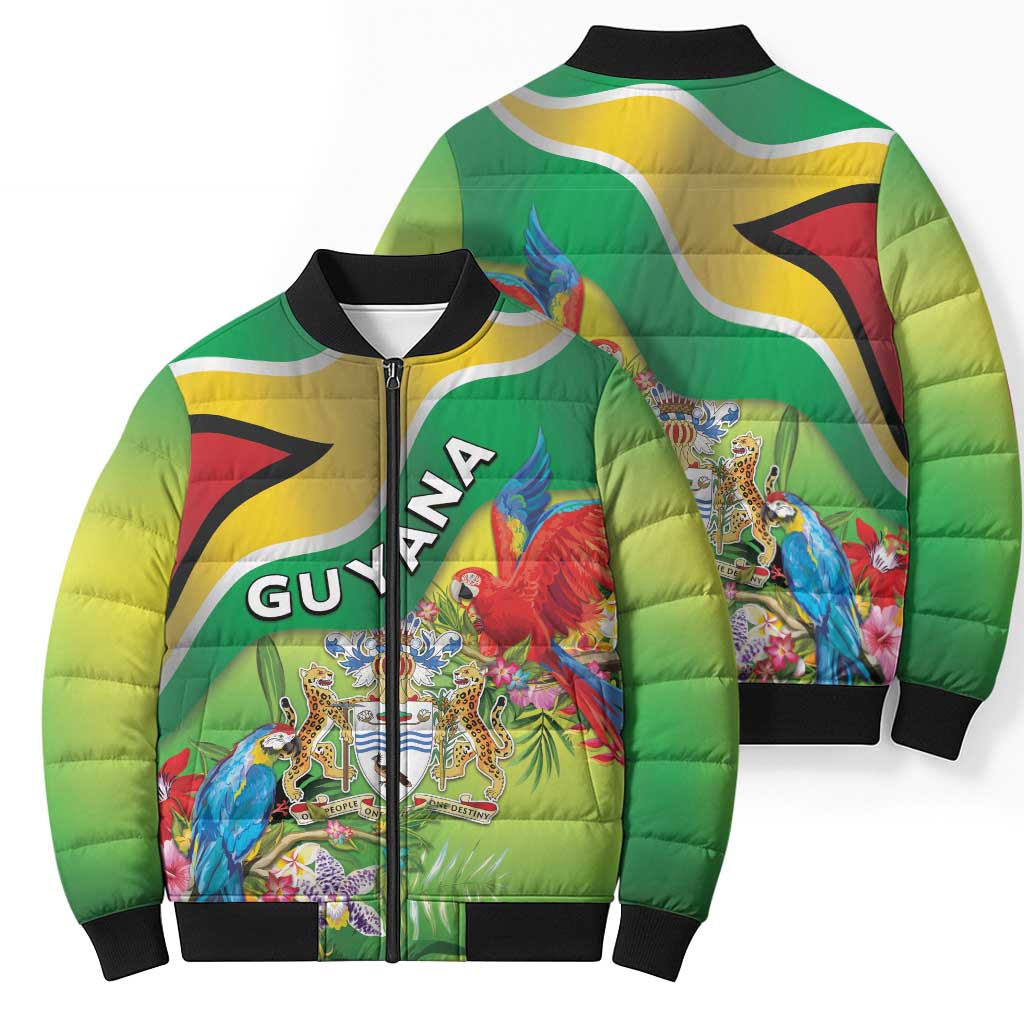 Guyana Republic Day Bomber Puffer Jacket Happy Mashramani Flag Style