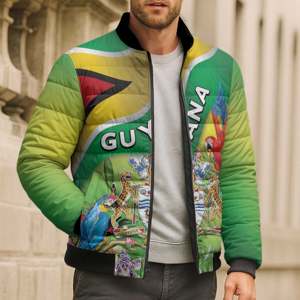 Guyana Republic Day Bomber Puffer Jacket Happy Mashramani Flag Style