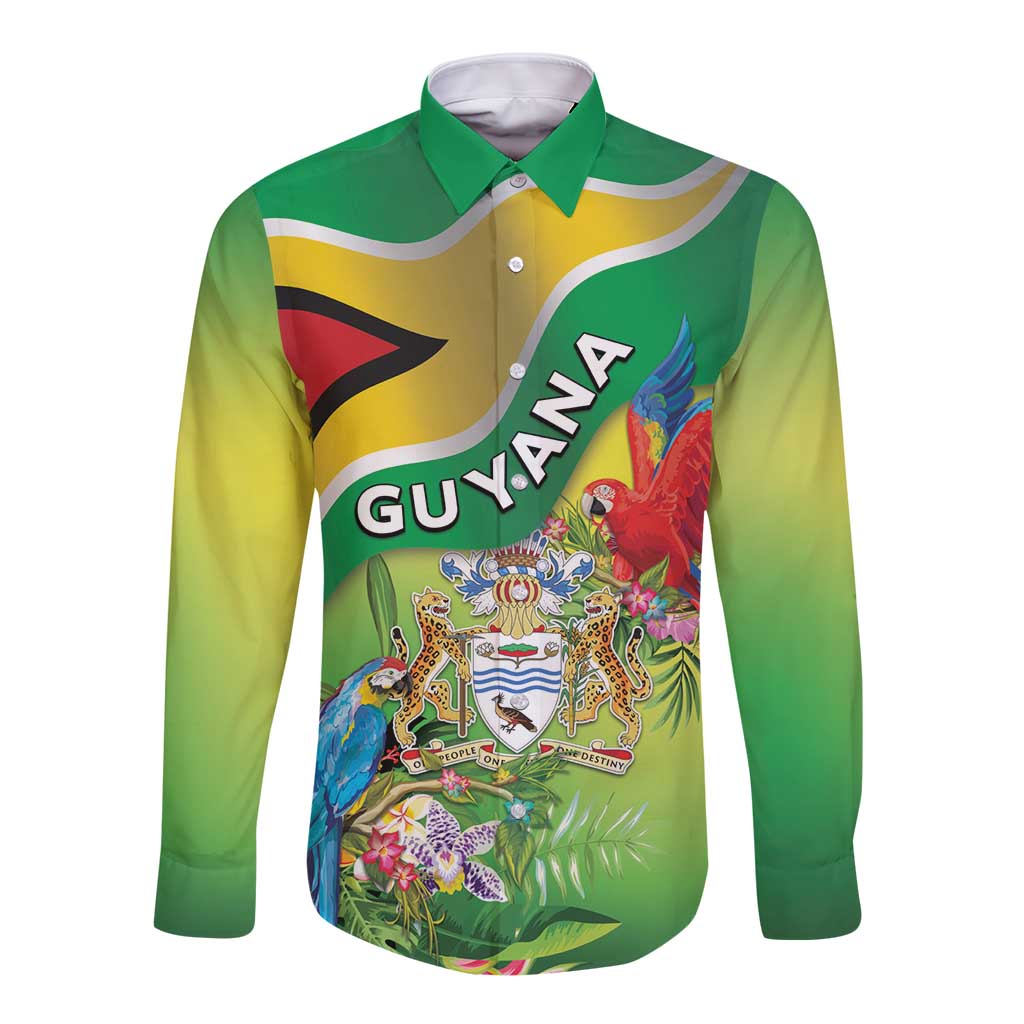 Guyana Republic Day Long Sleeve Button Shirt Happy Mashramani Flag Style