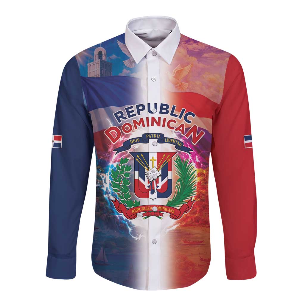 Dominican Republic Long Sleeve Button Shirt Happy Independence Day