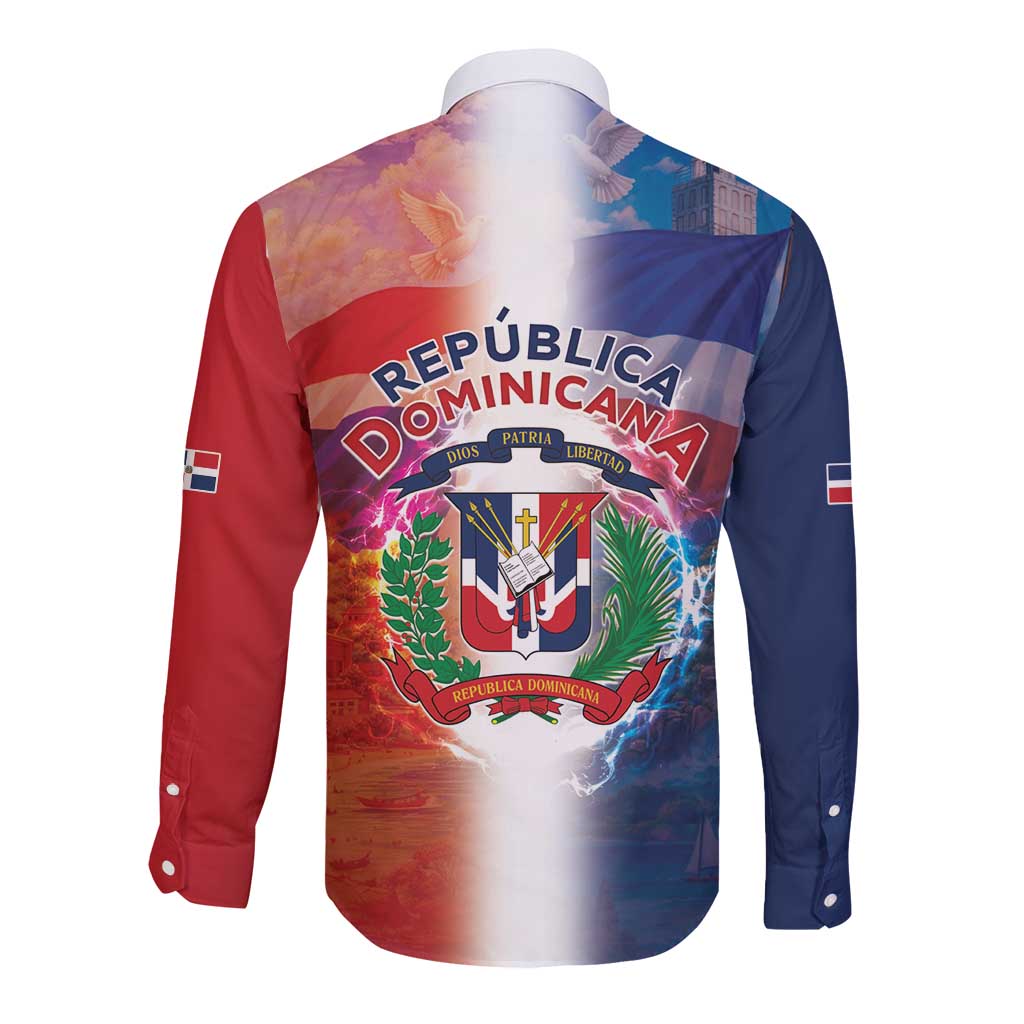 Dominican Republic Long Sleeve Button Shirt Happy Independence Day