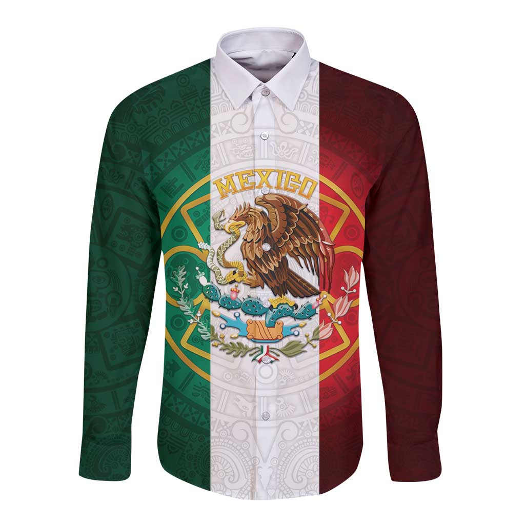Mexico Aztec Long Sleeve Button Shirt Flag Style