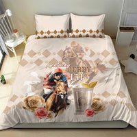 Beige and cream bedding set: quilted duvet and two pillow covers with horse graphic and roses