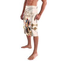 Personalized lavalava wrap skirt, side view with horse, floral, and diamond print