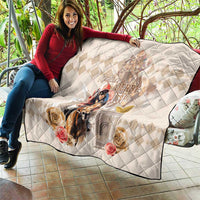 Beige diamond-quilted throw with horse rider, roses, and Kentucky Derby 151 print