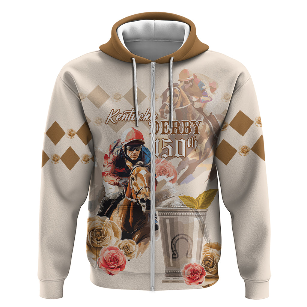 Personalized Kentucky 150th Anniversary Horse Racing Zip Hoodie Mint Julep Beige Version LT05 - Wonder Print Shop