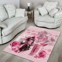Pink derby 151st anniversary area rug with horse graphic, roses, and gate design.