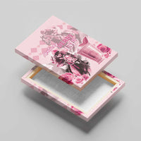 Pink canvas wall art angled view showing outer edges, jockey and “Kentucky Derby 151st.”
