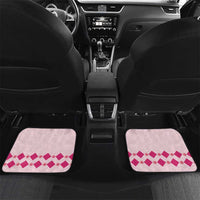 Pink rear car floor mats with pink-and-white diamond checkered pattern