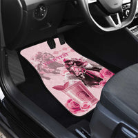 Pink car floor mat with horse-and-roses graphic and 'YOUR TEXT' on pink background