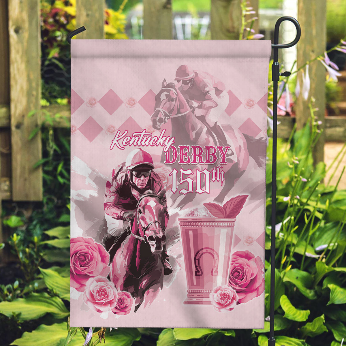 Kentucky Horse Racing Garden Flag 150th Anniversary Mint Julep Pink Version LT05 - Wonder Print Shop