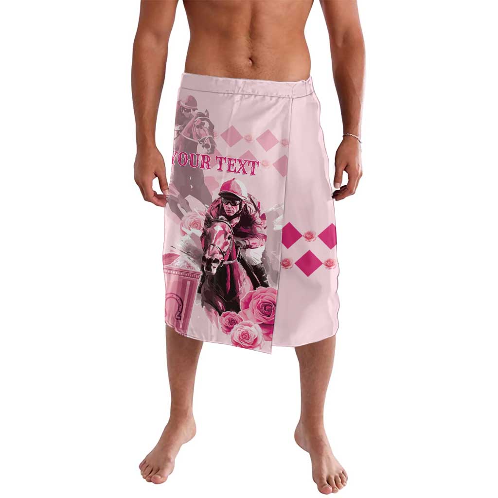 Pink elastic-waist shorts with jockey print and YOUR TEXT