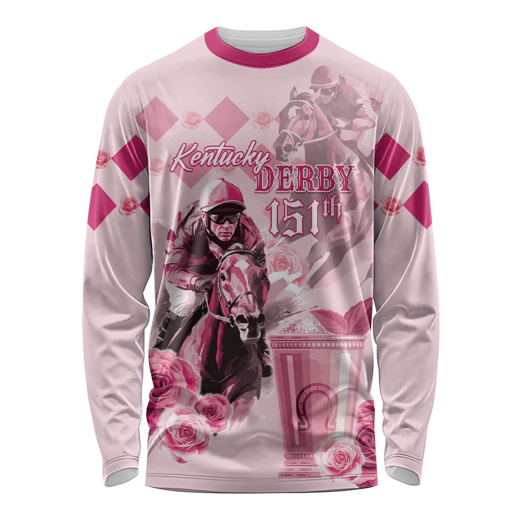 Unisex long-sleeve pink racing shirt with Kentucky Derby 15th horse graphic
