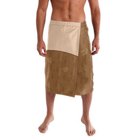 Beige and brown graphic yoke wrap skirt with asymmetrical front panel