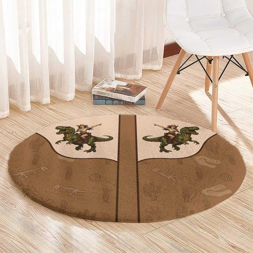 Cowgirl Dinosaur Round Carpet Retro Western Yoke - Wonder Print Shop