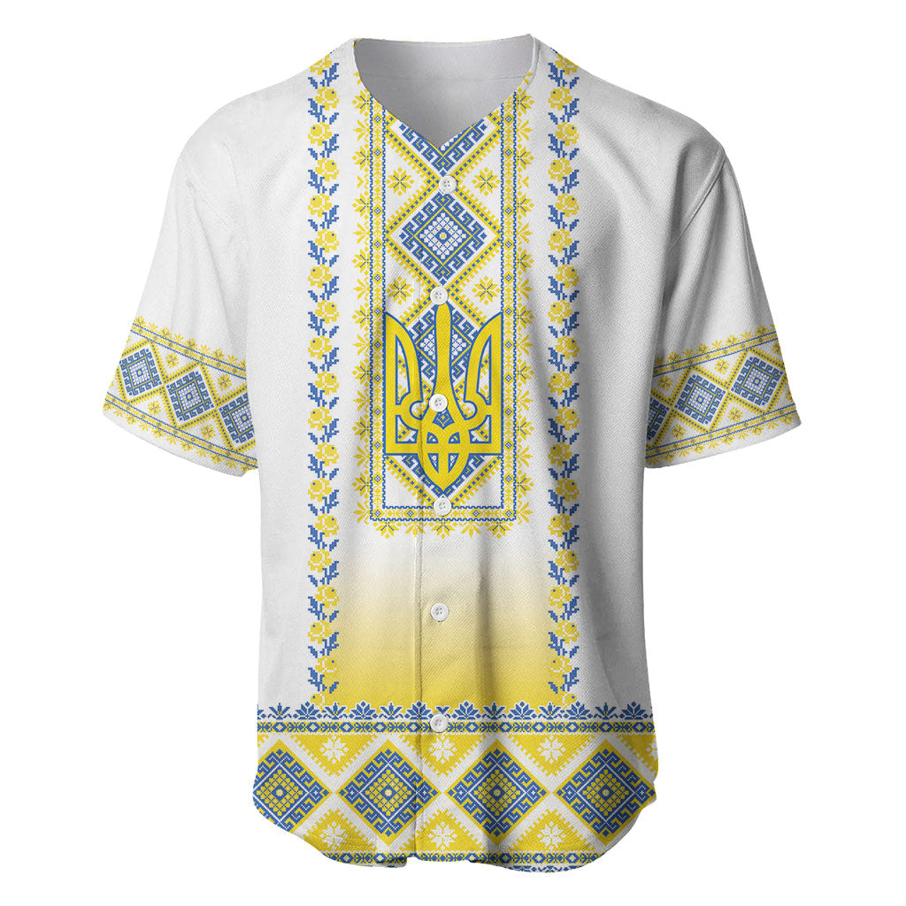 Ukrainian Tryzub Baseball Jersey Vyshyvanka Inspired Patterns White