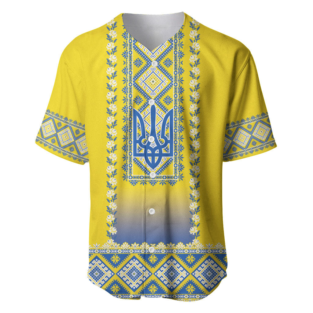 Ukrainian Tryzub Baseball Jersey Vyshyvanka Inspired Patterns Yellow