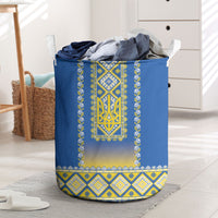 Ukrainian Tryzub Laundry Basket Vyshyvanka Inspired Patterns Blue