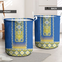 Ukrainian Tryzub Laundry Basket Vyshyvanka Inspired Patterns Blue