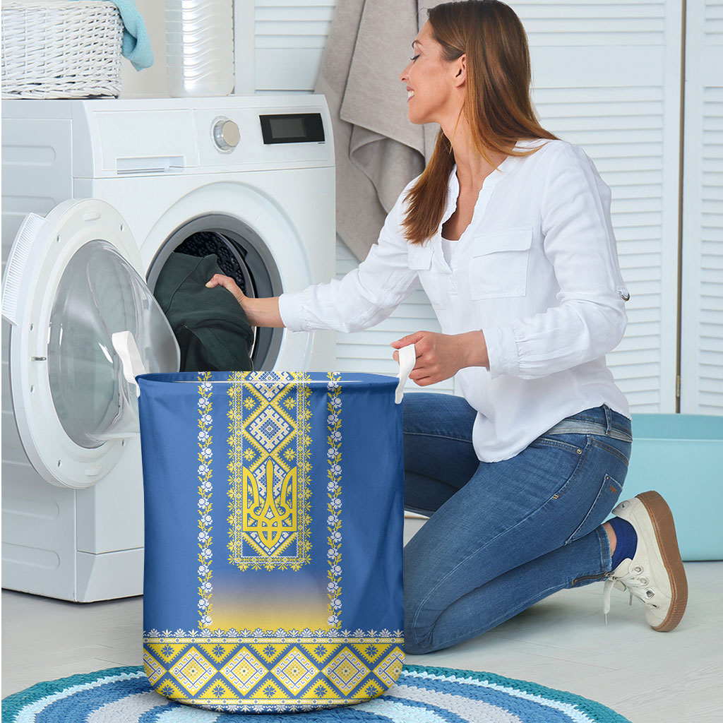 Ukrainian Tryzub Laundry Basket Vyshyvanka Inspired Patterns Blue
