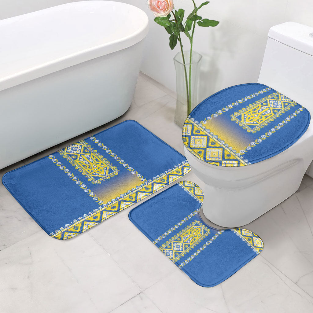 Ukrainian Tryzub Bathroom Set Vyshyvanka Inspired Patterns Blue