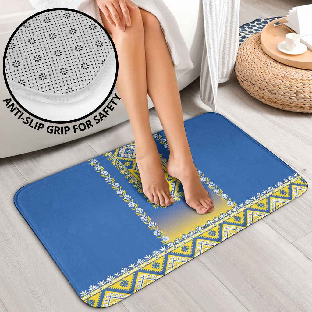 Ukrainian Tryzub Bathroom Set Vyshyvanka Inspired Patterns Blue