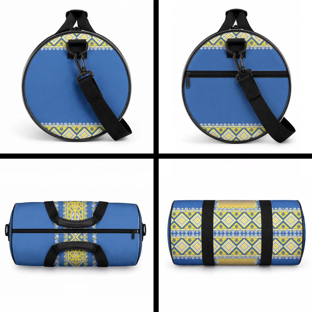Ukrainian Tryzub Duffle Bag Vyshyvanka Inspired Patterns Blue