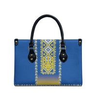 Ukrainian Tryzub Leather Bag Vyshyvanka Inspired Patterns Blue