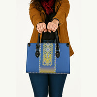 Ukrainian Tryzub Leather Bag Vyshyvanka Inspired Patterns Blue
