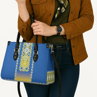 Ukrainian Tryzub Leather Bag Vyshyvanka Inspired Patterns Blue