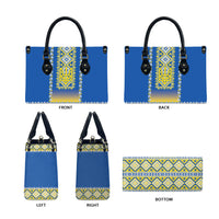 Ukrainian Tryzub Leather Bag Vyshyvanka Inspired Patterns Blue