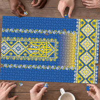 Ukrainian Tryzub Puzzle Vyshyvanka Inspired Patterns Blue