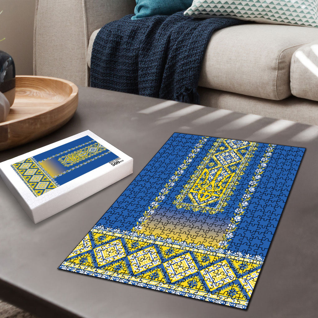Ukrainian Tryzub Puzzle Vyshyvanka Inspired Patterns Blue