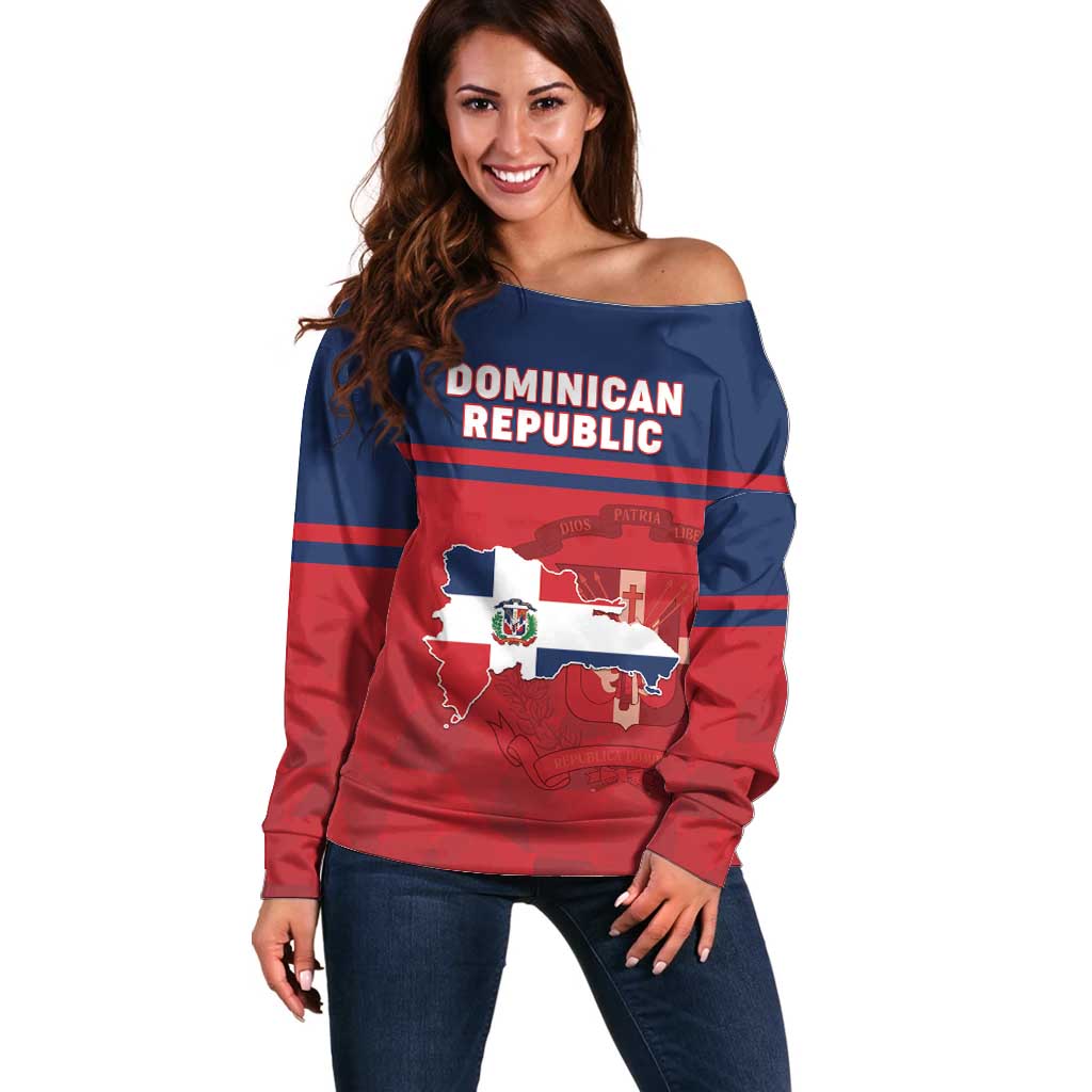 Personalized Dominican Republic Off Shoulder Sweater Dominicana Flag Map