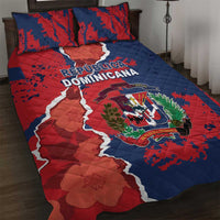 Quilt bed set in red and blue with Dominican crest and two matching pillows